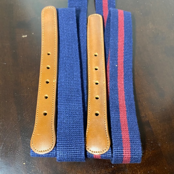 2 Vintage Coach Belts Unisex 36 Navy • Navy/Red Natural Linen & Leather Brass